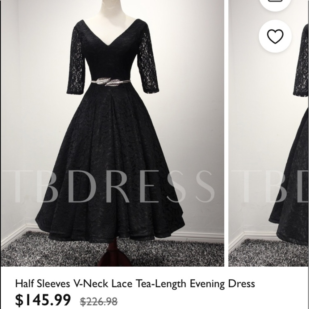 Black Lace Dress - Tea Length/A-line Size 14.